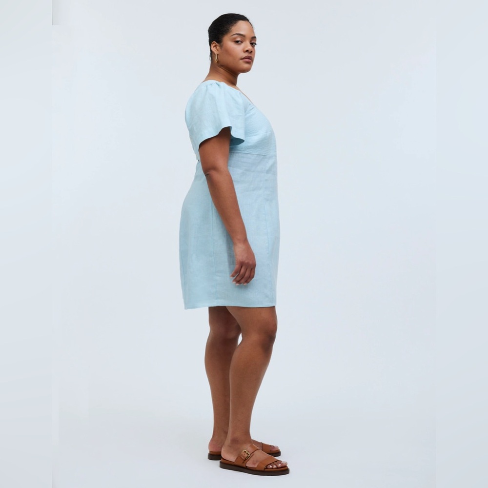 NWT Madewell Plus Square-Neck Mini Dress in 100% Linen - 2X Blue Heron - Picture 2 of 10